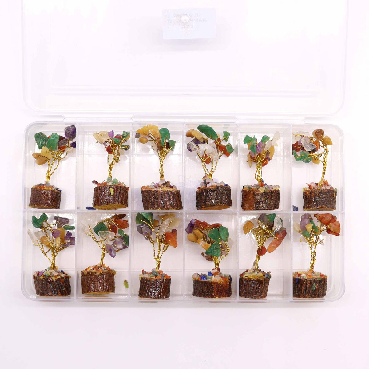 Mini Gemstone Trees On Wood Base - Multi Stones (15 stones)