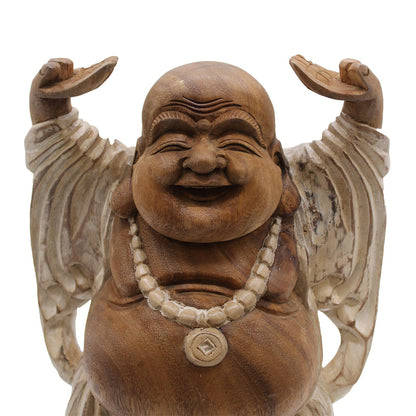 Hand Carved Buddha Statue - 40cm Hands Up - Whitewash