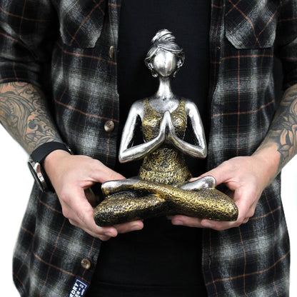 Yoga Lady Figure -  Bronze & Silver 24cm