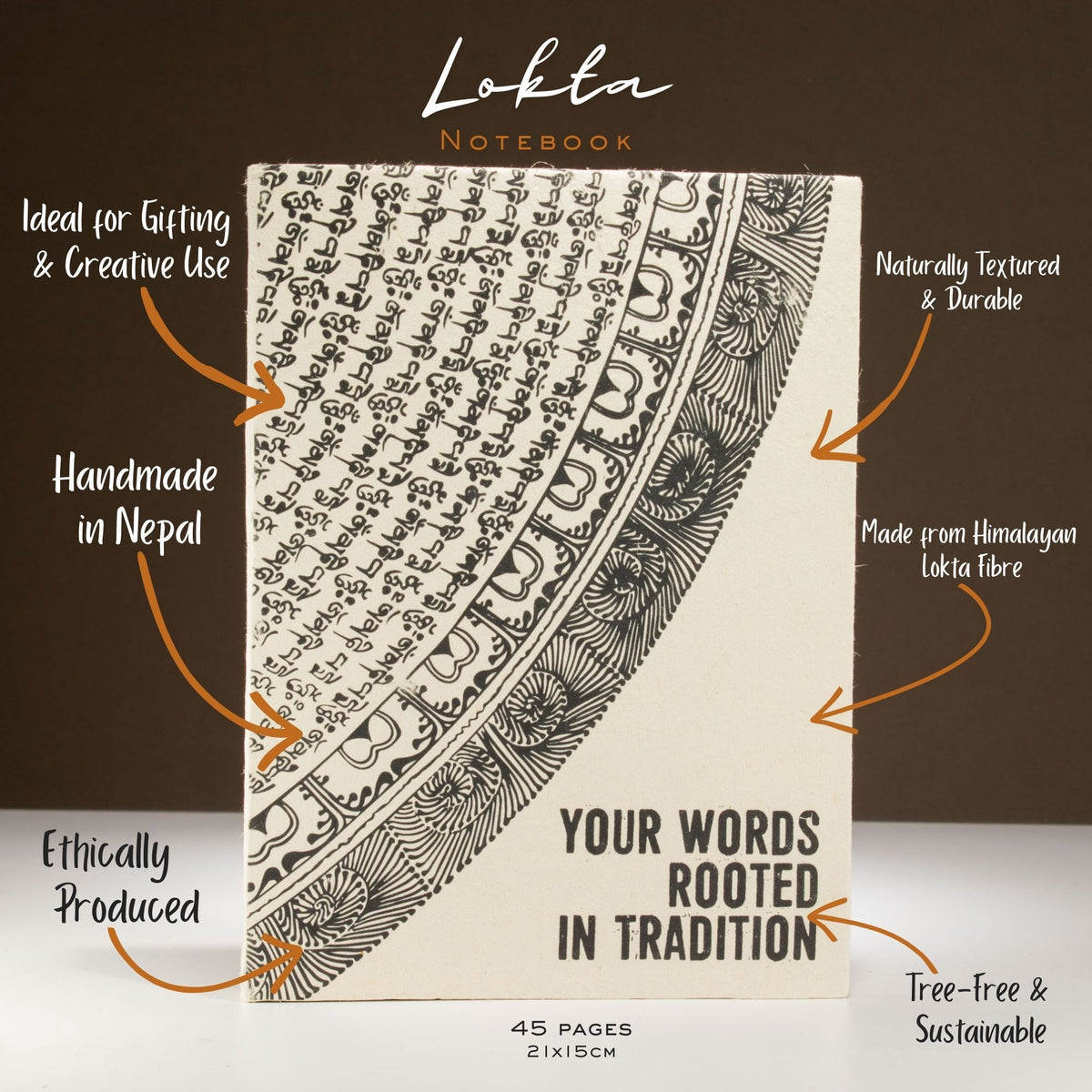 Lrg Lokta Inspiration Notebook (21x15cm) - 45 leafs - Your Words - inc bookmark