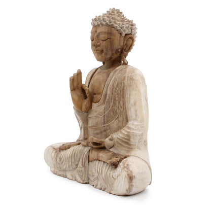 Hand Carved Buddha Statue - 30cm Teaching Transmission - Whitewash