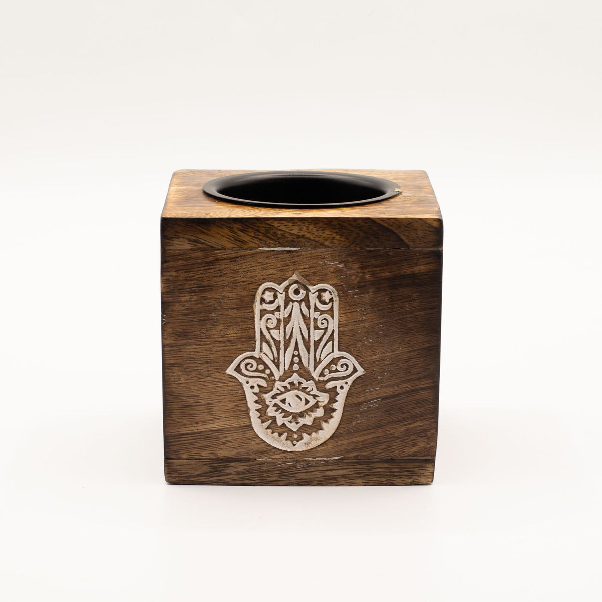 Square Mango Wood Oil Burner  - Hamsa