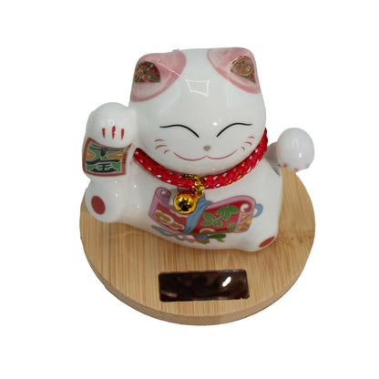 Solar Money Cat Wooden Base  - Pink moving Hand