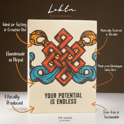 Lrg Lokta Inspiration Notebook (21x15cm) - 45 leafs - Your Potential - inc bookmark